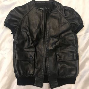 Kenneth Cole Black Leather Shirt Jacket; size L